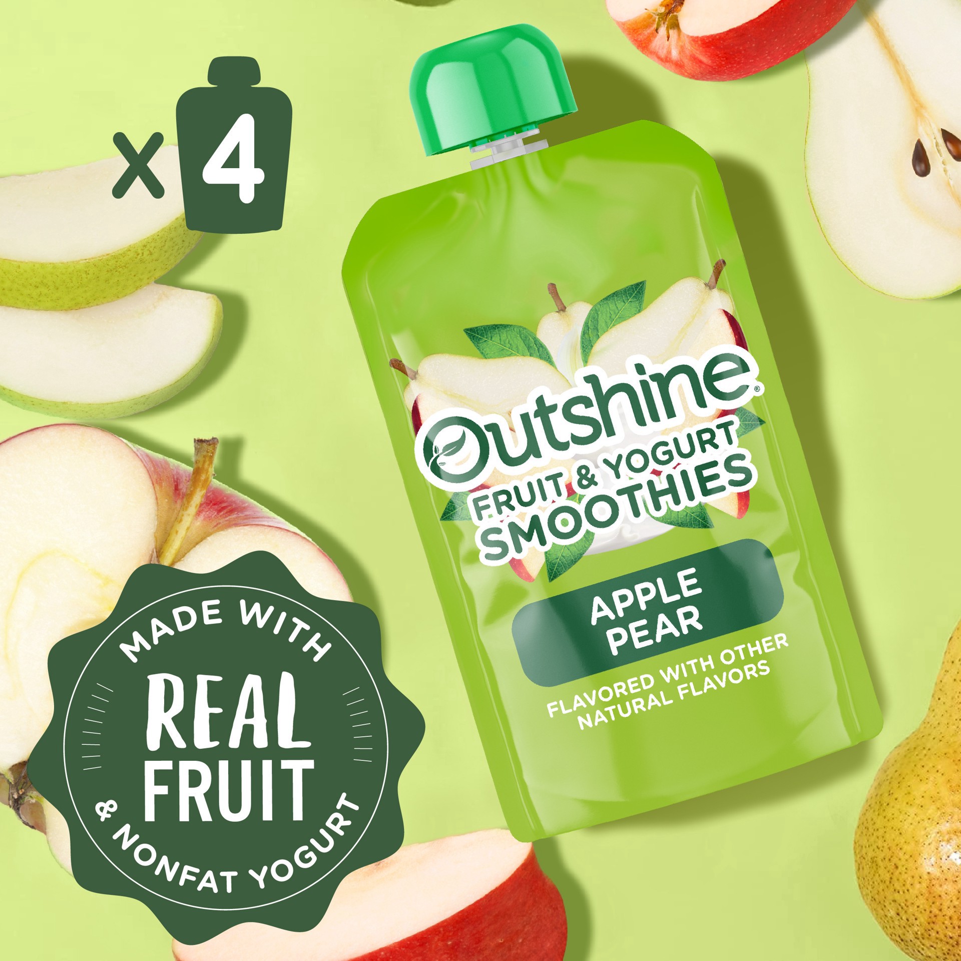 slide 5 of 7, Outshine Fruit & Yogurt Smoothie Apple Pear Natural Flavored, 4-Pack of 3.5oz Fruit & Yogurt Pouches, 14 oz