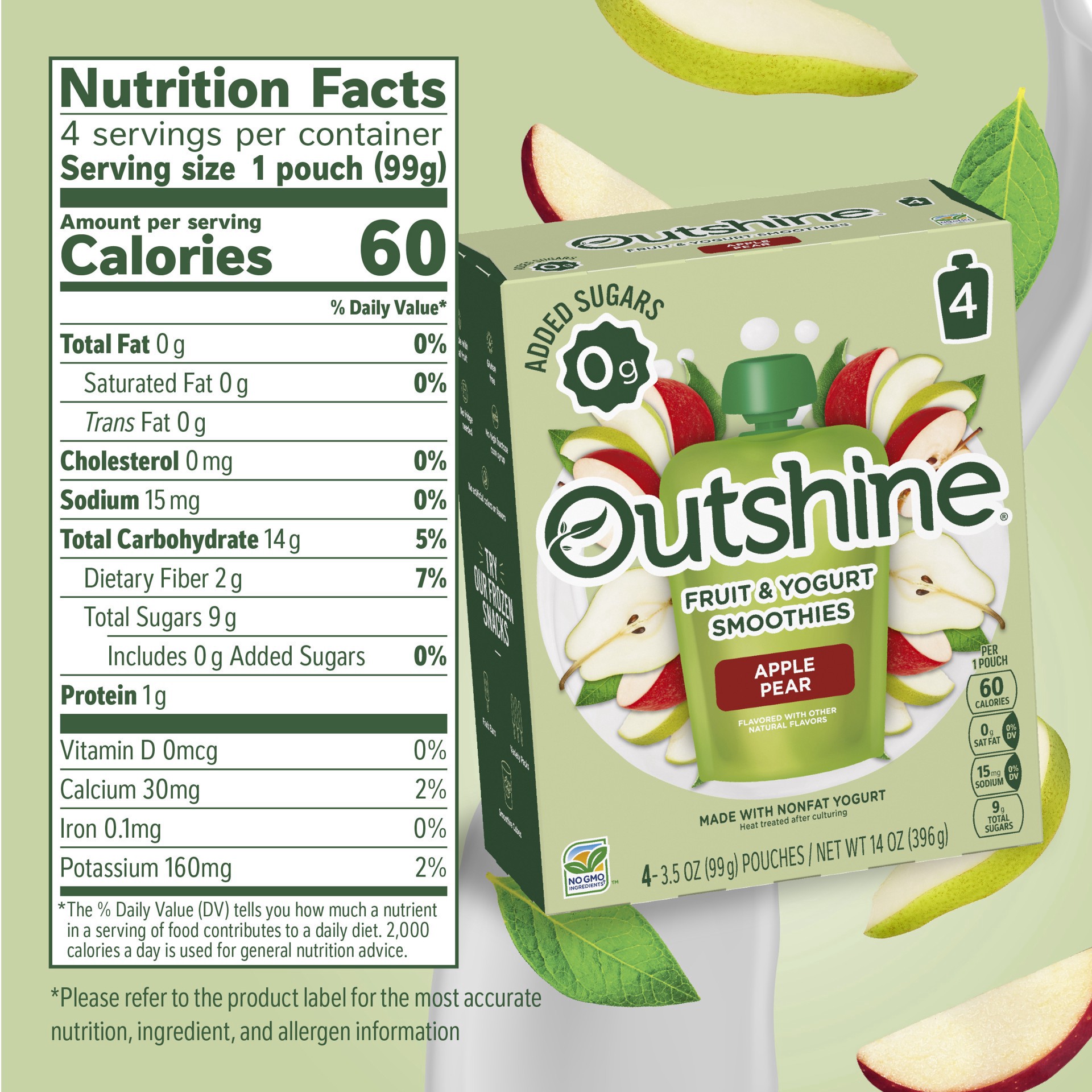 slide 4 of 7, Outshine Fruit & Yogurt Smoothie Apple Pear Natural Flavored, 4-Pack of 3.5oz Fruit & Yogurt Pouches, 14 oz