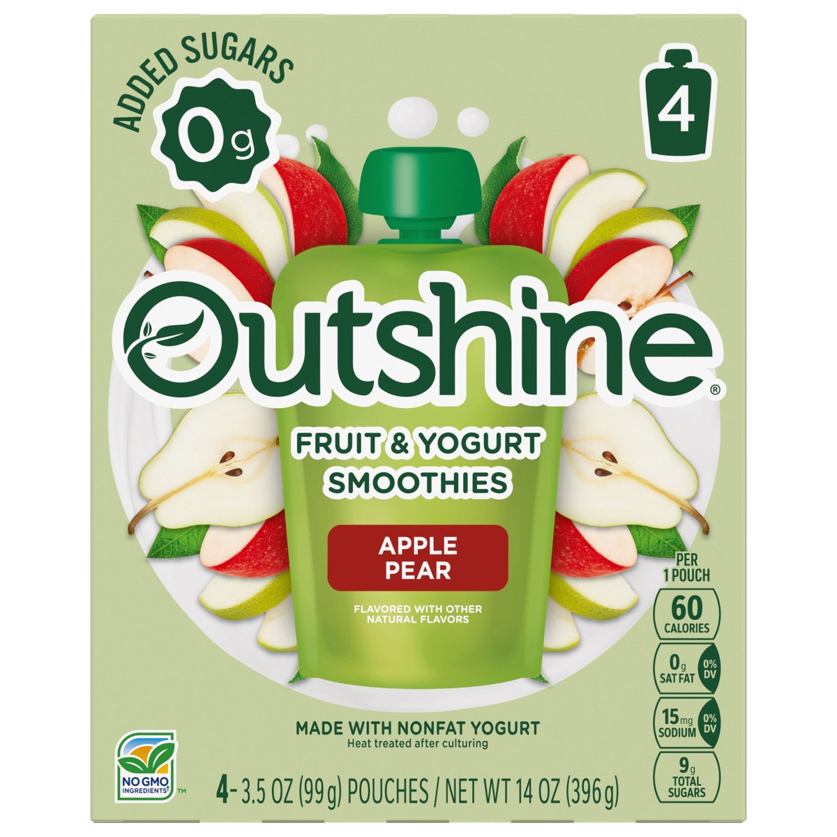 slide 1 of 7, Outshine Fruit & Yogurt Smoothie Apple Pear Natural Flavored, 4-Pack of 3.5oz Fruit & Yogurt Pouches, 14 oz