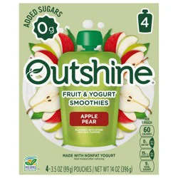 Outshine Fruit & Yogurt Smoothie Apple Pear Natural Flavored, 4-Pack of 3.5oz Fruit & Yogurt Pouches