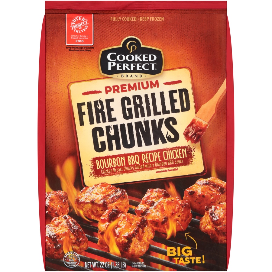 slide 1 of 8, Cooked Perfect Premium Bourbon BBQ Fire Grilled Chicken Chunks, 20 oz