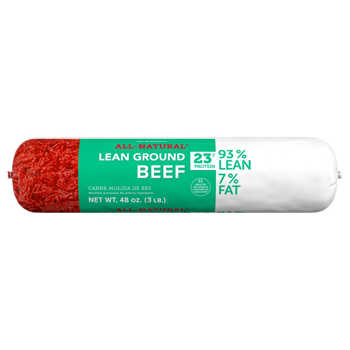 slide 6 of 7, Tyson All Natural* 93% Lean/7% Fat Ground Beef Roll, 3 lb, 48 oz