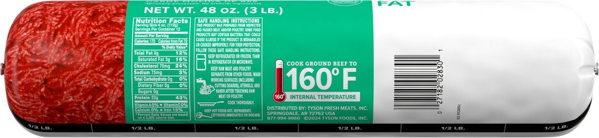 slide 5 of 7, Tyson All Natural* 93% Lean/7% Fat Ground Beef Roll, 3 lb, 48 oz