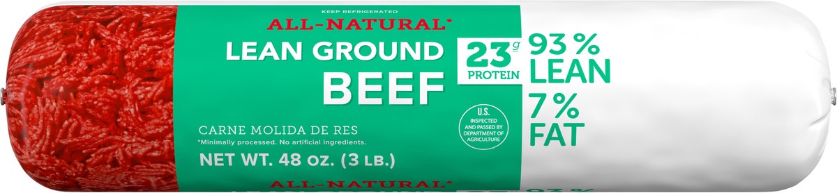 slide 3 of 7, Tyson All Natural* 93% Lean/7% Fat Ground Beef Roll, 3 lb, 48 oz