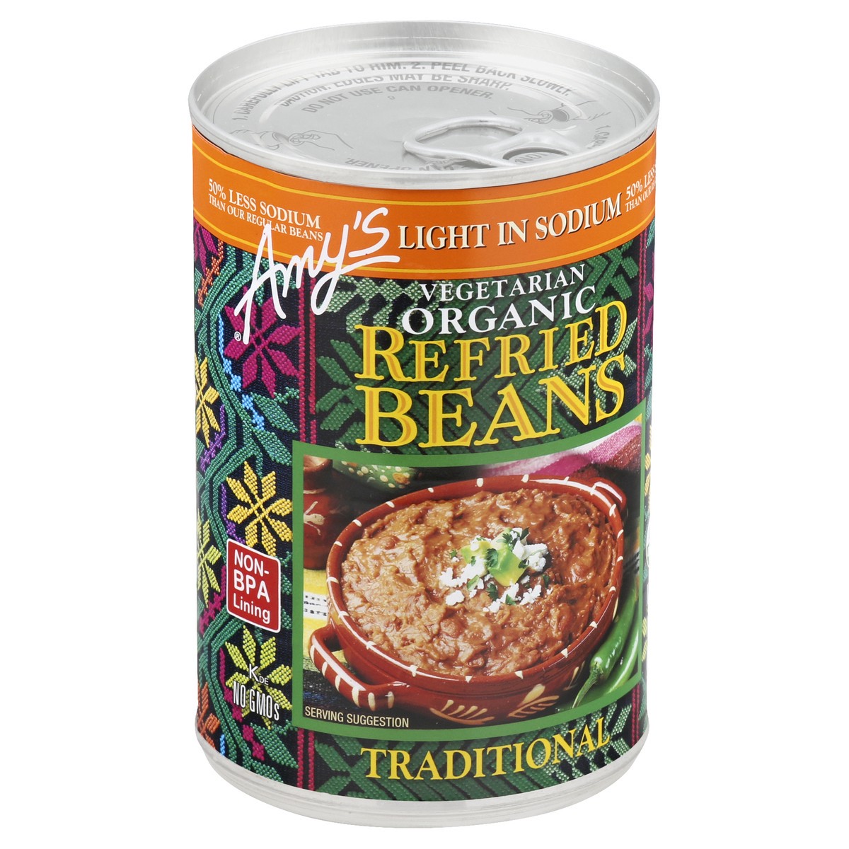 slide 3 of 9, Amy's Organic Light Sodium Vegetarian Traditional Refried Beans, 