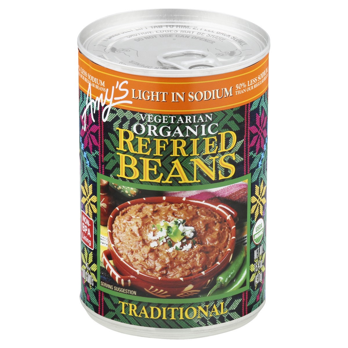 slide 1 of 9, Amy's Organic Light Sodium Vegetarian Traditional Refried Beans, 