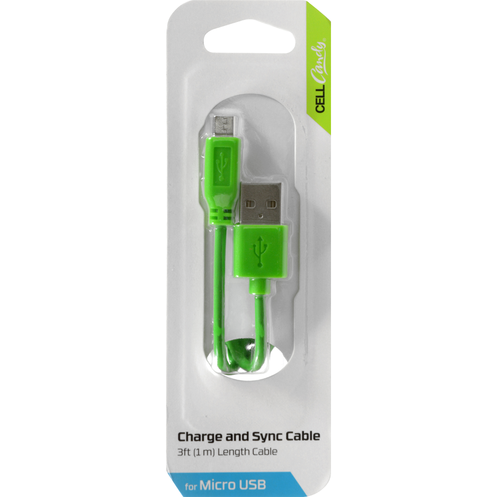 slide 1 of 1, CELLCandy Green Charge and Sync Micro-USB Cable, 4 ft