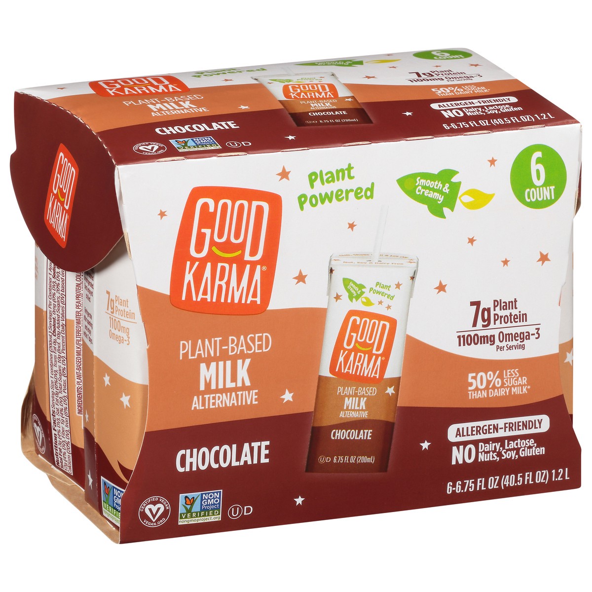 slide 2 of 9, Good Karma Plant-Based 6 Pack Chocolate Milk Alternative 6 ea, 6 ct; 6.75 fl oz