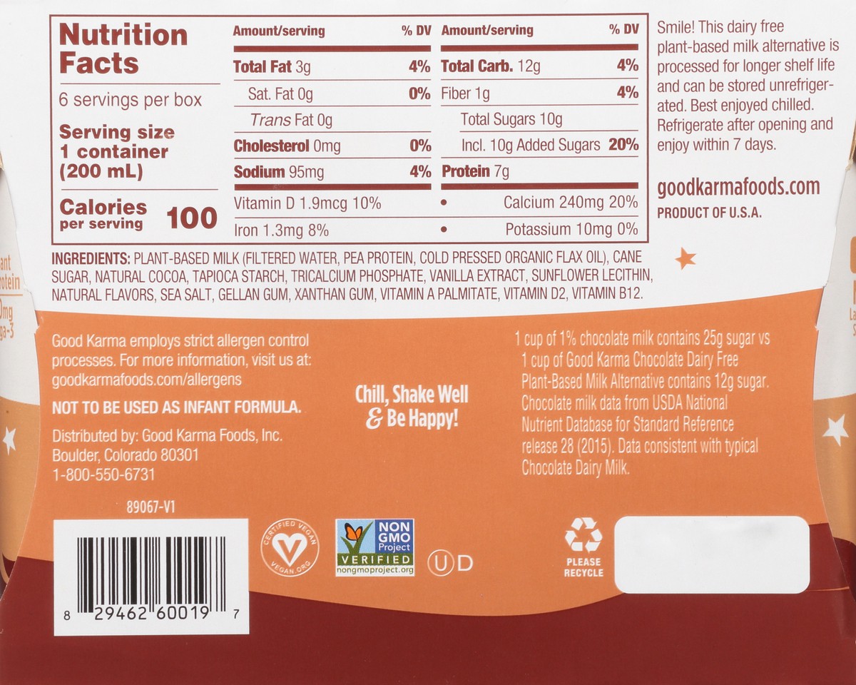 slide 5 of 9, Good Karma Plant-Based 6 Pack Chocolate Milk Alternative 6 ea, 6 ct; 6.75 fl oz