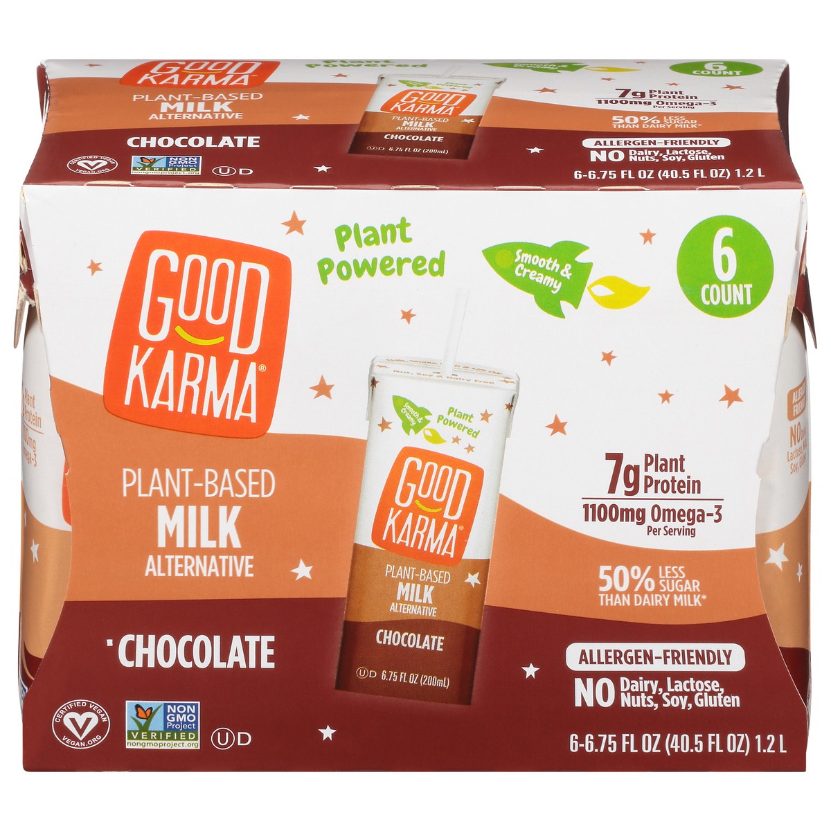 slide 1 of 9, Good Karma Plant-Based 6 Pack Chocolate Milk Alternative 6 ea, 6 ct; 6.75 fl oz