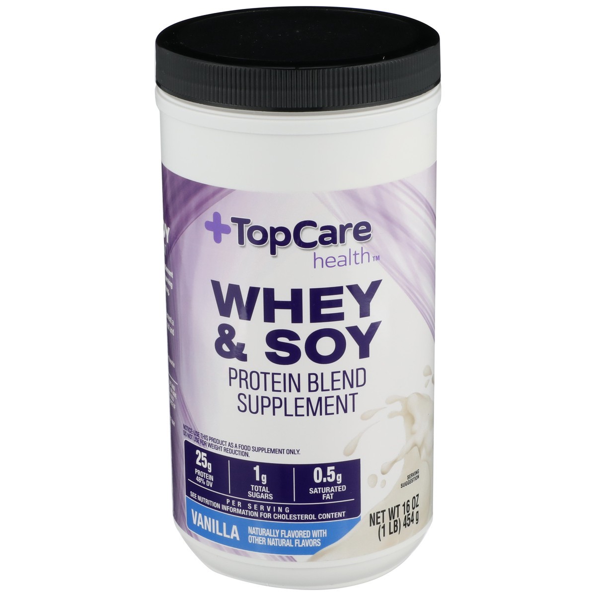 slide 8 of 13, TopCare Whey & Soy Protein 25 G Blend Supplement Powder, Vanilla, 16 oz