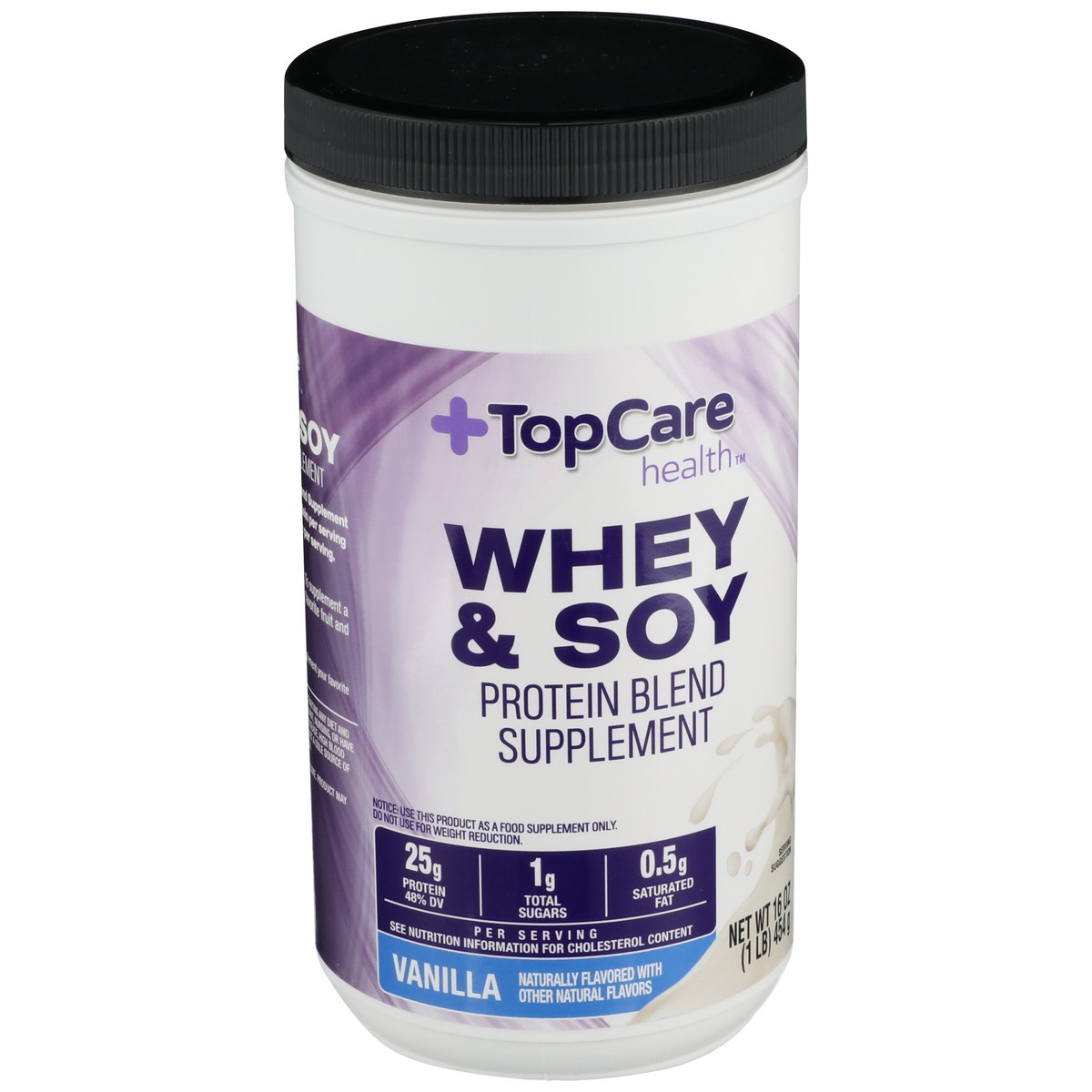 slide 6 of 13, TopCare Whey & Soy Protein 25 G Blend Supplement Powder, Vanilla, 16 oz