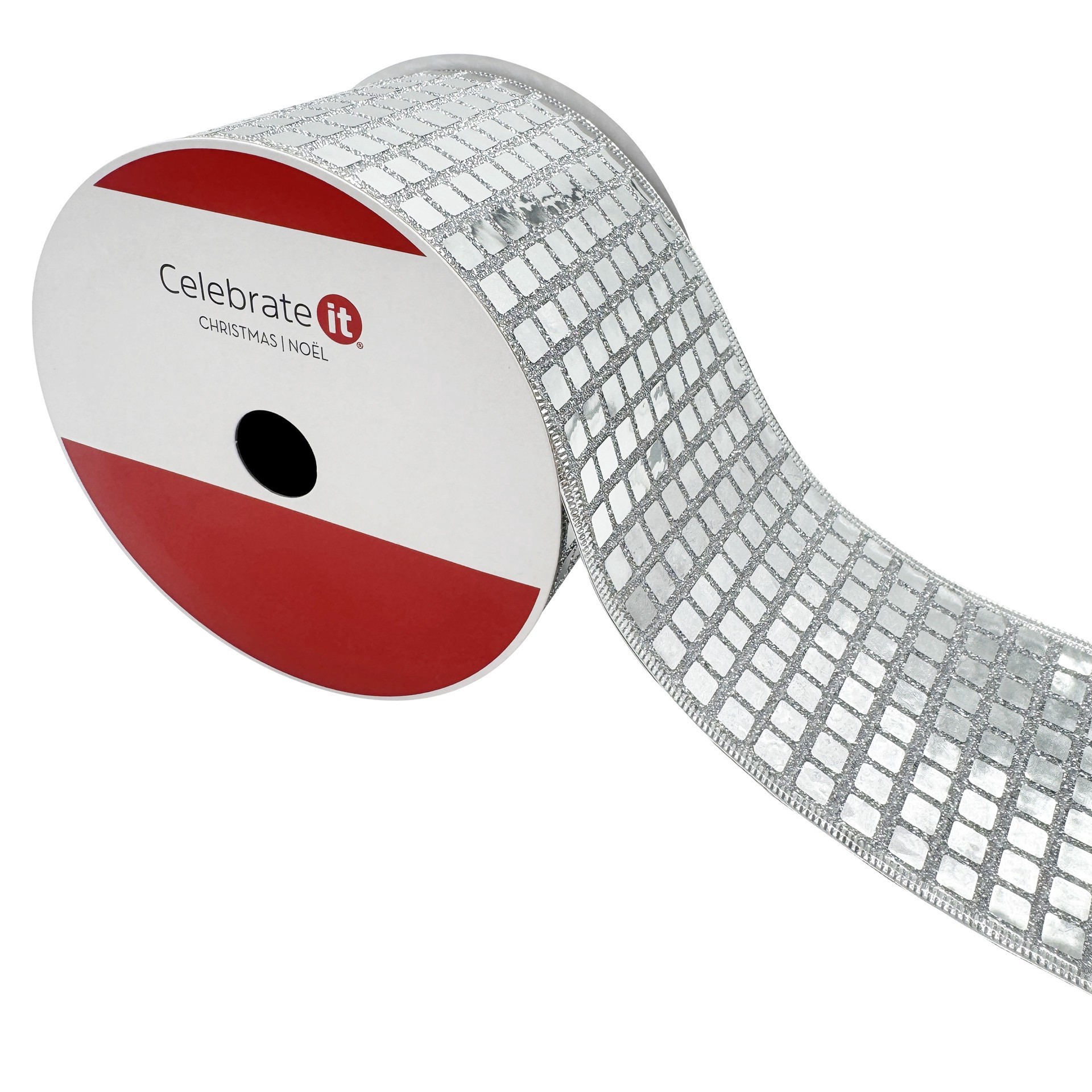 slide 3 of 3, 3.5" X 15ft. Silver Disco Wired Ribbon By Celebrate It, 3.5 in x 15 ft