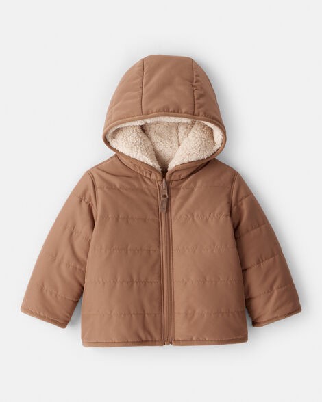slide 1 of 3, Carter's Baby Boy Hooded Midweight Jacket - Brown Brown 3M, 1 ct