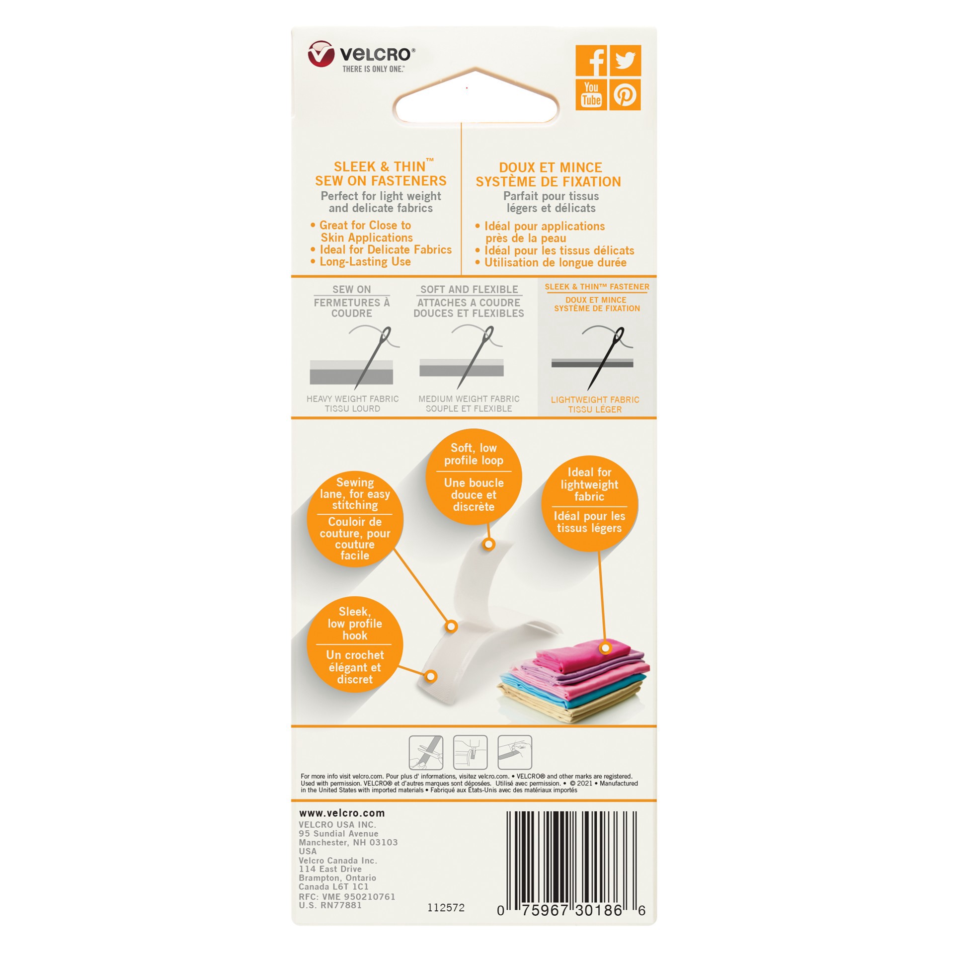 slide 8 of 9, Velcro Brand Velcro Sleek & Thin White Sew On Low Profile Fastener Roll, 6 ft