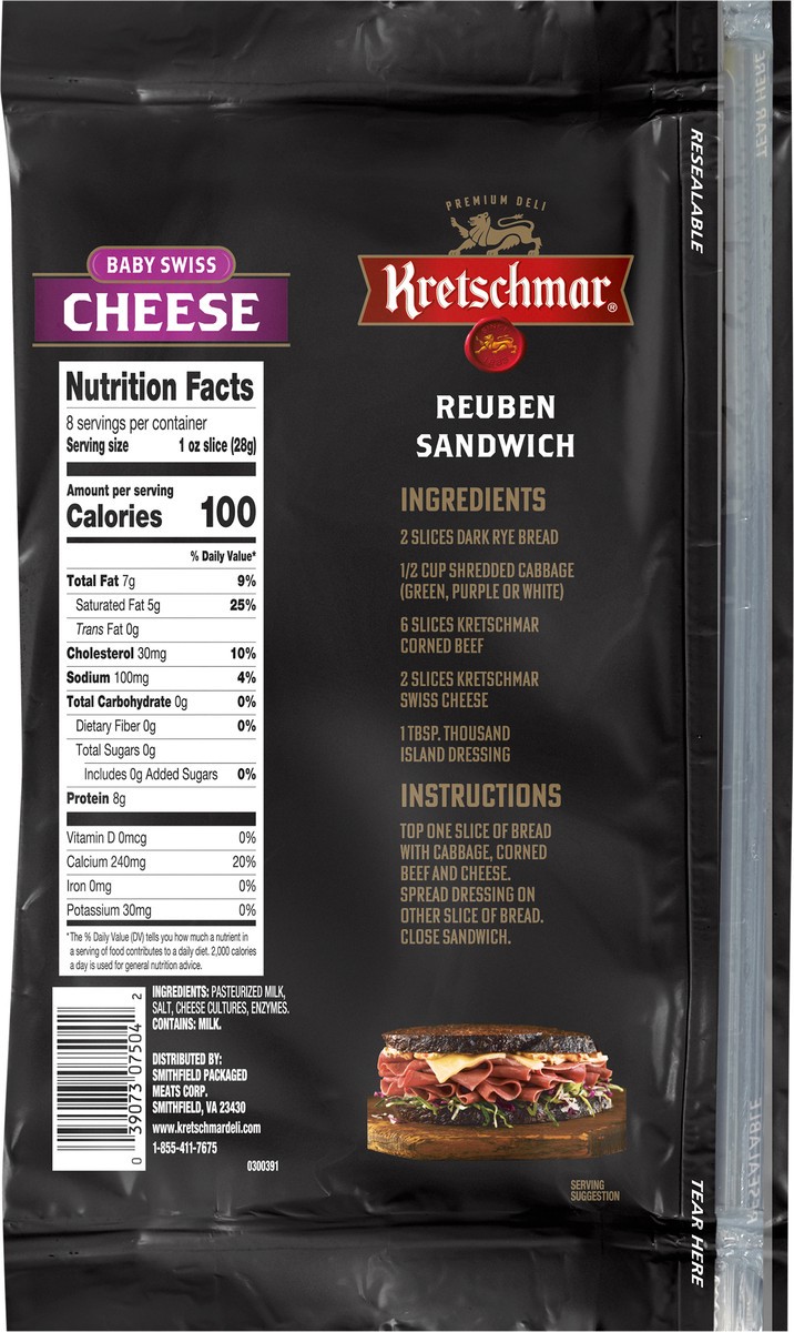 slide 2 of 3, Kretschmar Premium Deli Pre Sliced Baby Swiss Cheese, 8 oz, 