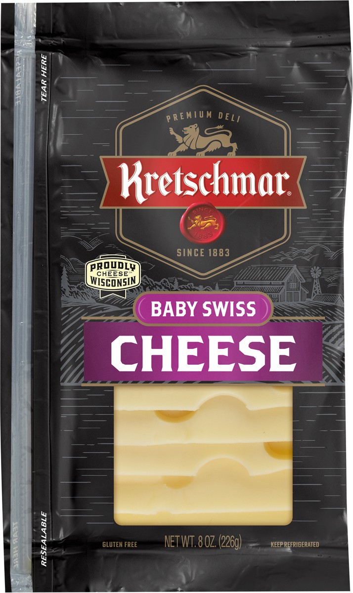 slide 3 of 3, Kretschmar Premium Deli Pre Sliced Baby Swiss Cheese, 8 oz, 