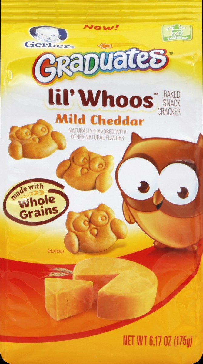 slide 5 of 6, Gerber Graduates Lil’ Whoos Baked Snack Crackers Mild Cheddar, Naturally Flavored With Other Natural Flavors, 6.17 oz