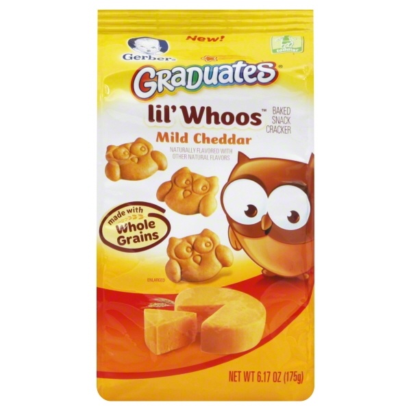 slide 1 of 6, Gerber Graduates Lil’ Whoos Baked Snack Crackers Mild Cheddar, Naturally Flavored With Other Natural Flavors, 6.17 oz