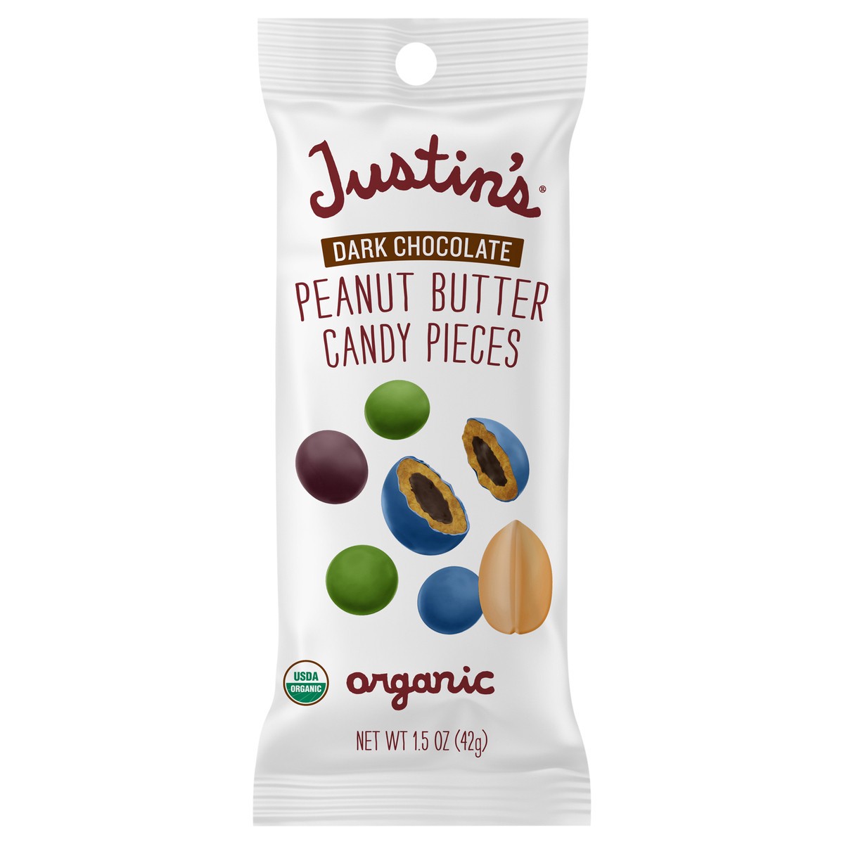 slide 2 of 11, Justin's Justin’s Organic Dark Chocolate Peanut Butter Candy Pieces, 1.5oz, 1.5 oz