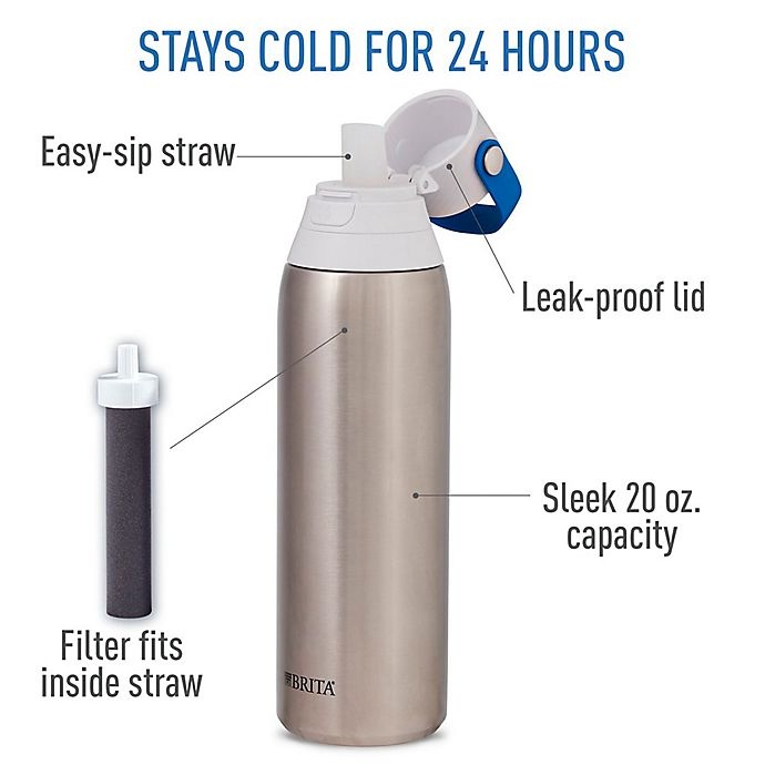 slide 2 of 8, Brita Premium Filtering Stainless Steel Water Bottle, 20 oz