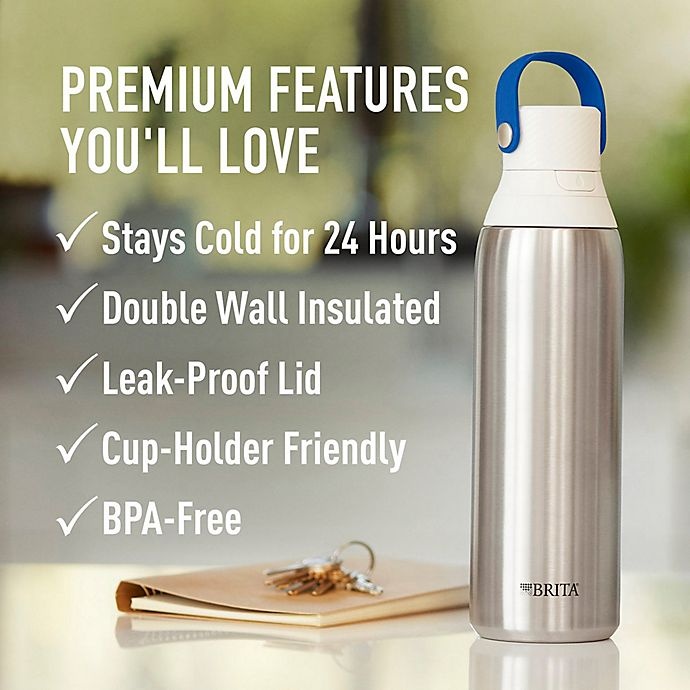 slide 4 of 8, Brita Premium Filtering Stainless Steel Water Bottle, 20 oz