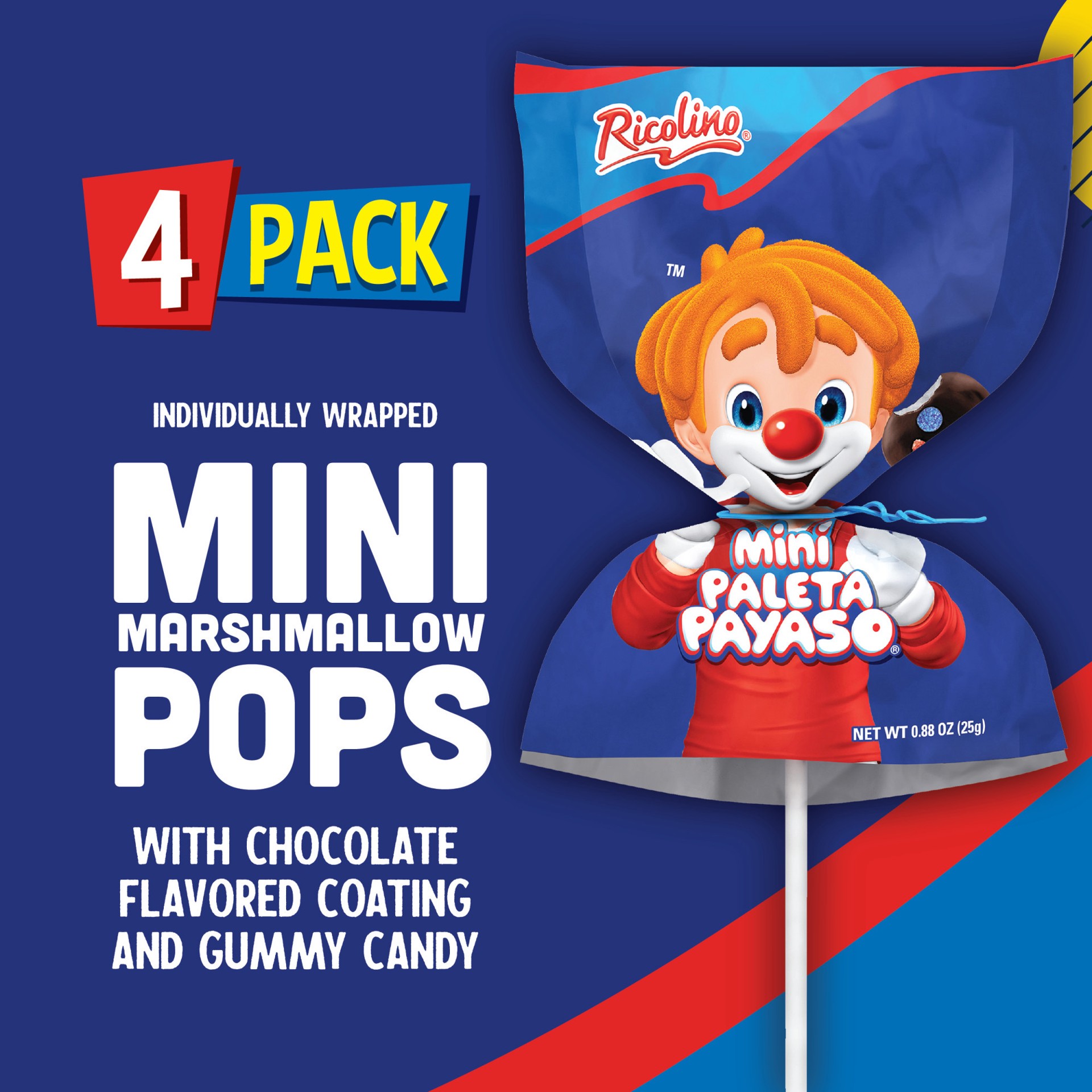 slide 2 of 5, Ricolino Mini Paleta Payaso  Chocolate Marshmallow Lollipop, 3.98 oz