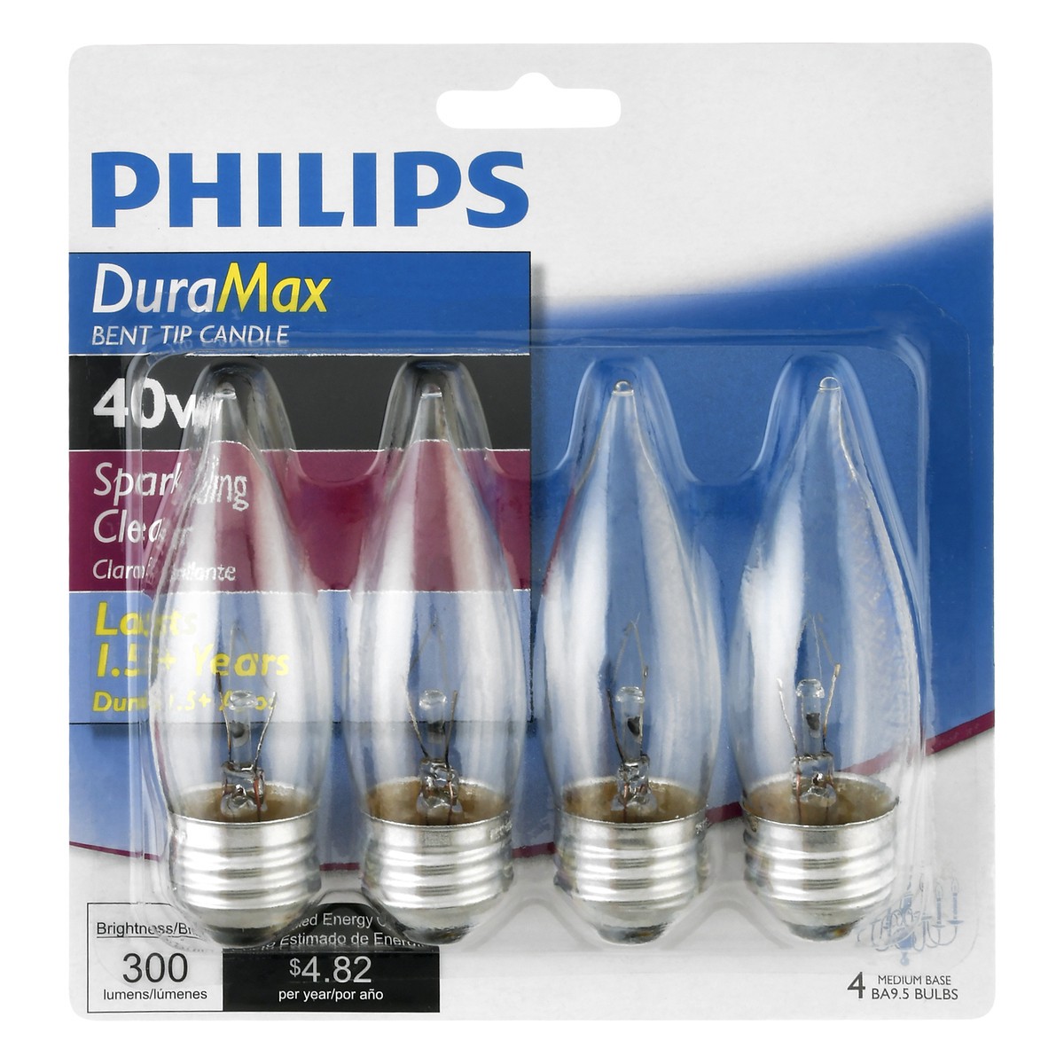 slide 1 of 9, Philips Duramax 40Watt Medium Base Ba95 Bent Tip Light Bulbs, 4 ct