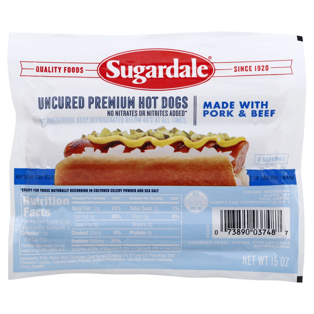 slide 8 of 13, Sugardale Uncured Premium Hot Dogs 15 oz, 15 oz