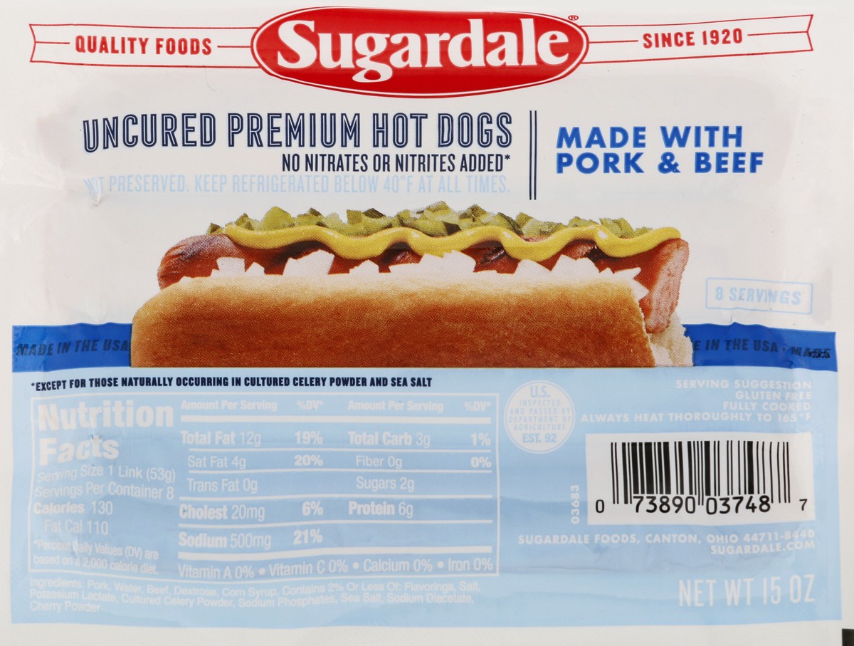 slide 9 of 13, Sugardale Uncured Premium Hot Dogs 15 oz, 15 oz