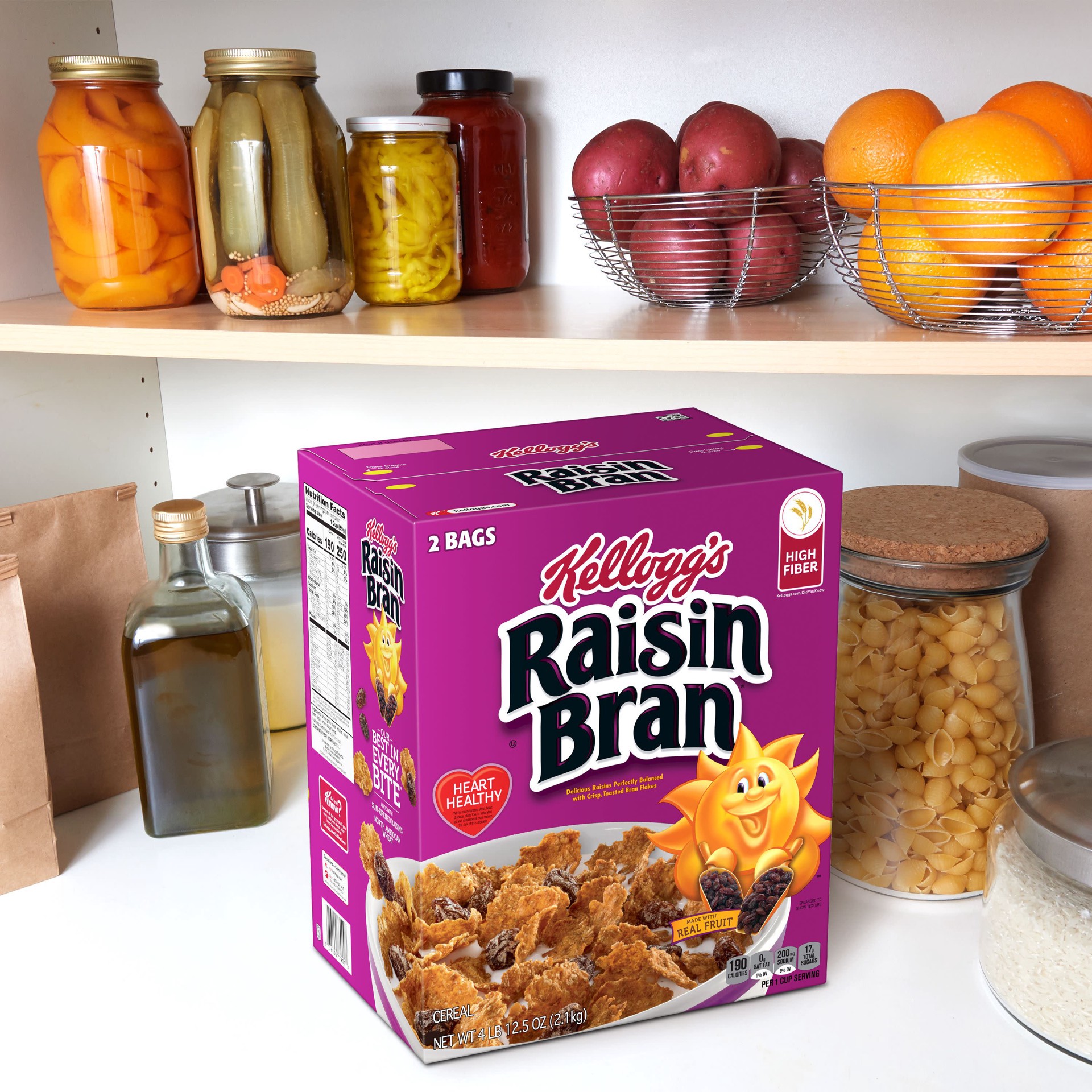 slide 3 of 5, Raisin Bran Kellogg's Raisin Bran Breakfast Cereal, Family Breakfast, Fiber Cereal, Original, 76.5oz Box, 2 Bags, 4 lb 12.5 oz