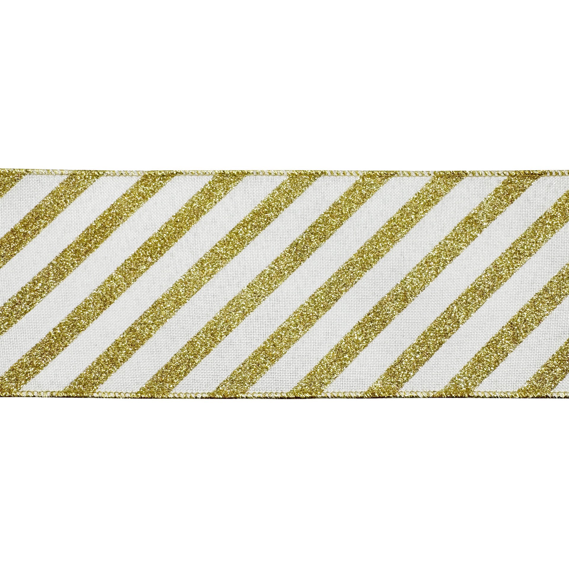 slide 3 of 3, 3.5" X 15ft. Gold Glitter Diagonal Stripes Wired Faux Linen Ribbon By Celebrate It, 3.5 in x 25 ft
