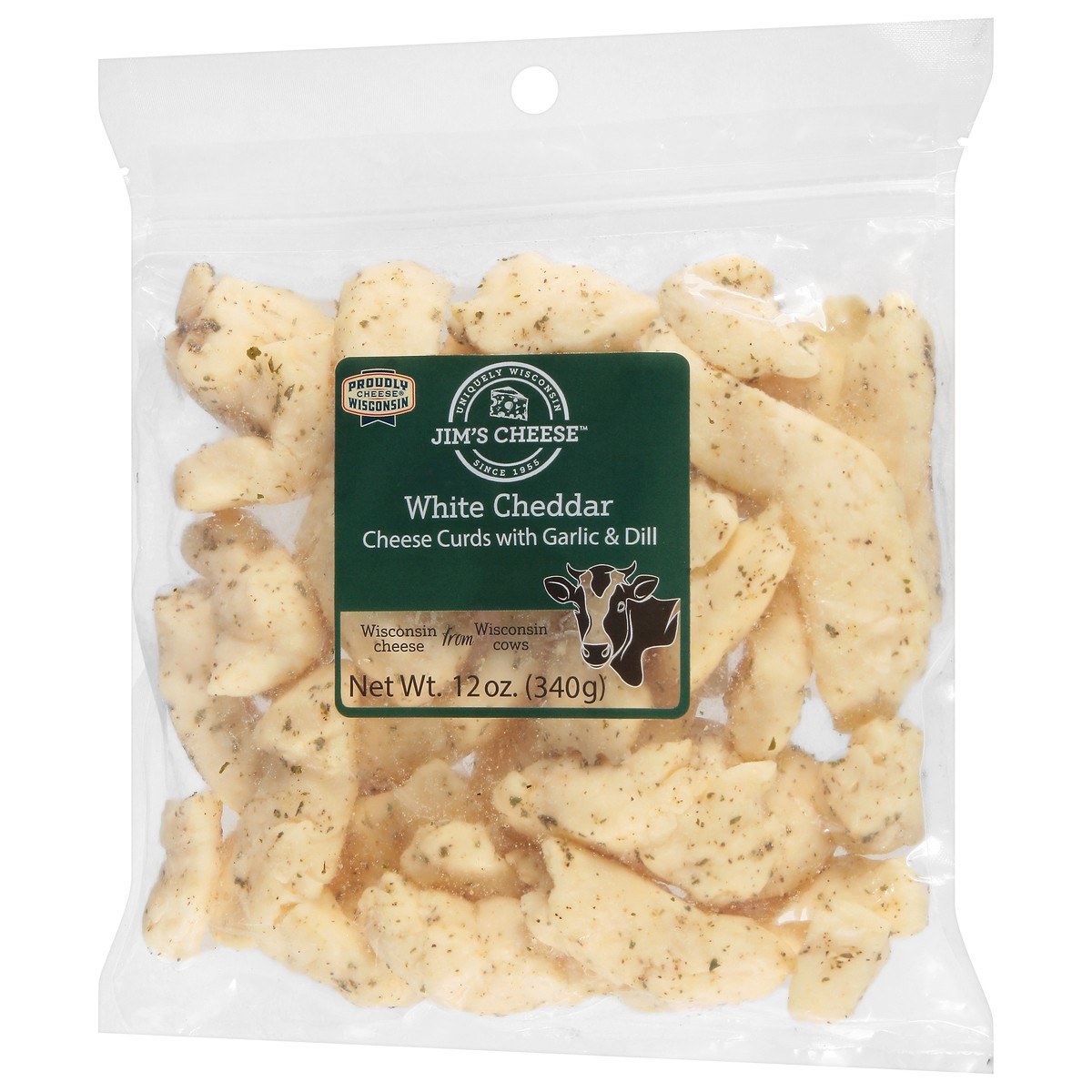 slide 2 of 11, Jim's Cheese White Cheddar Cheese Curds with Garlic & Dill 12 oz, 12 oz