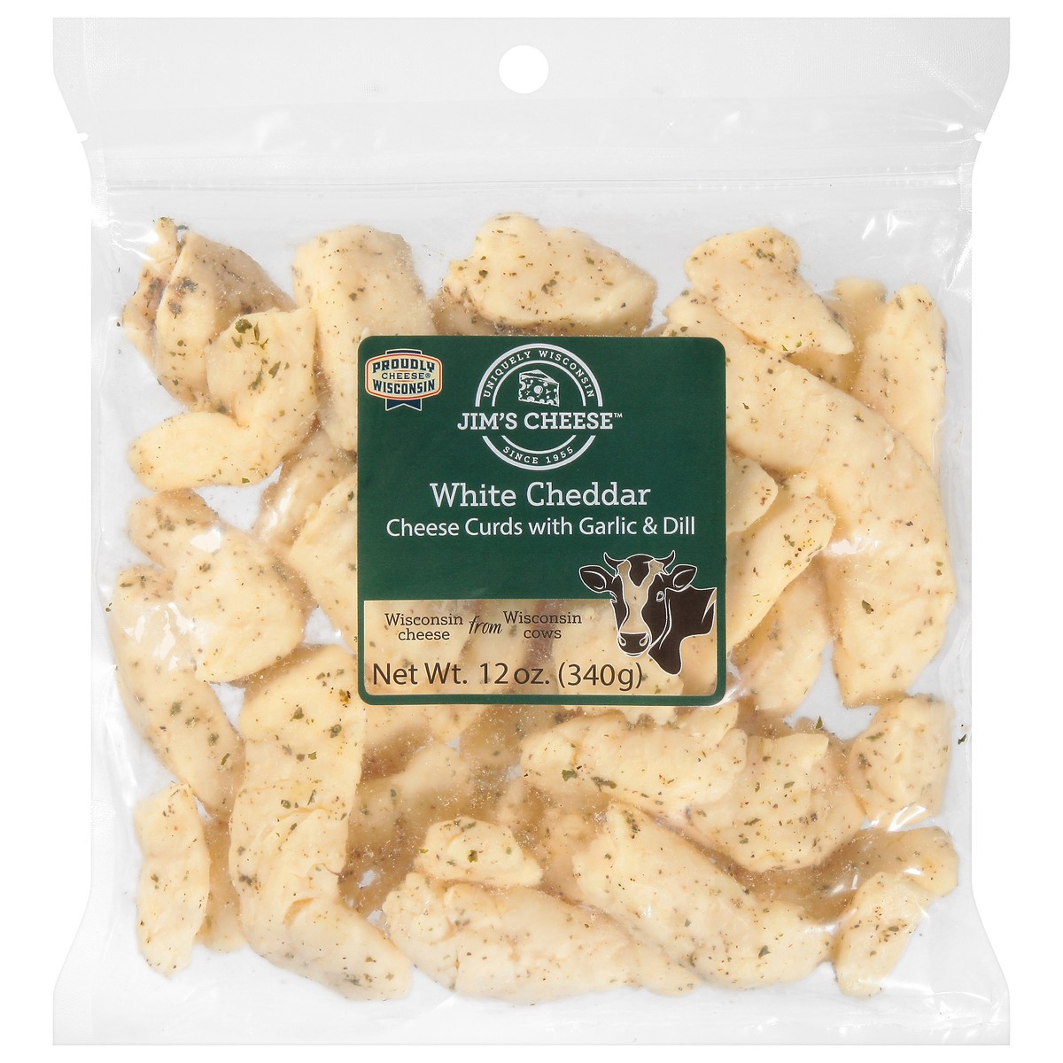 slide 4 of 11, Jim's Cheese White Cheddar Cheese Curds with Garlic & Dill 12 oz, 12 oz