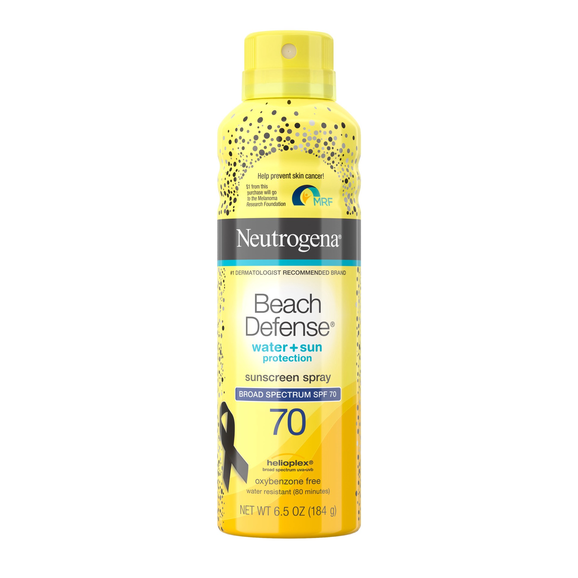 slide 6 of 7, Neutrogena Beach Defense Spray Sunscreen with Broad Spectrum SPF 70, Fast Absorbing Sunscreen Body Spray Mist, Special Melanoma Research Foundation Packaging, 6.5 oz, 6.5 oz