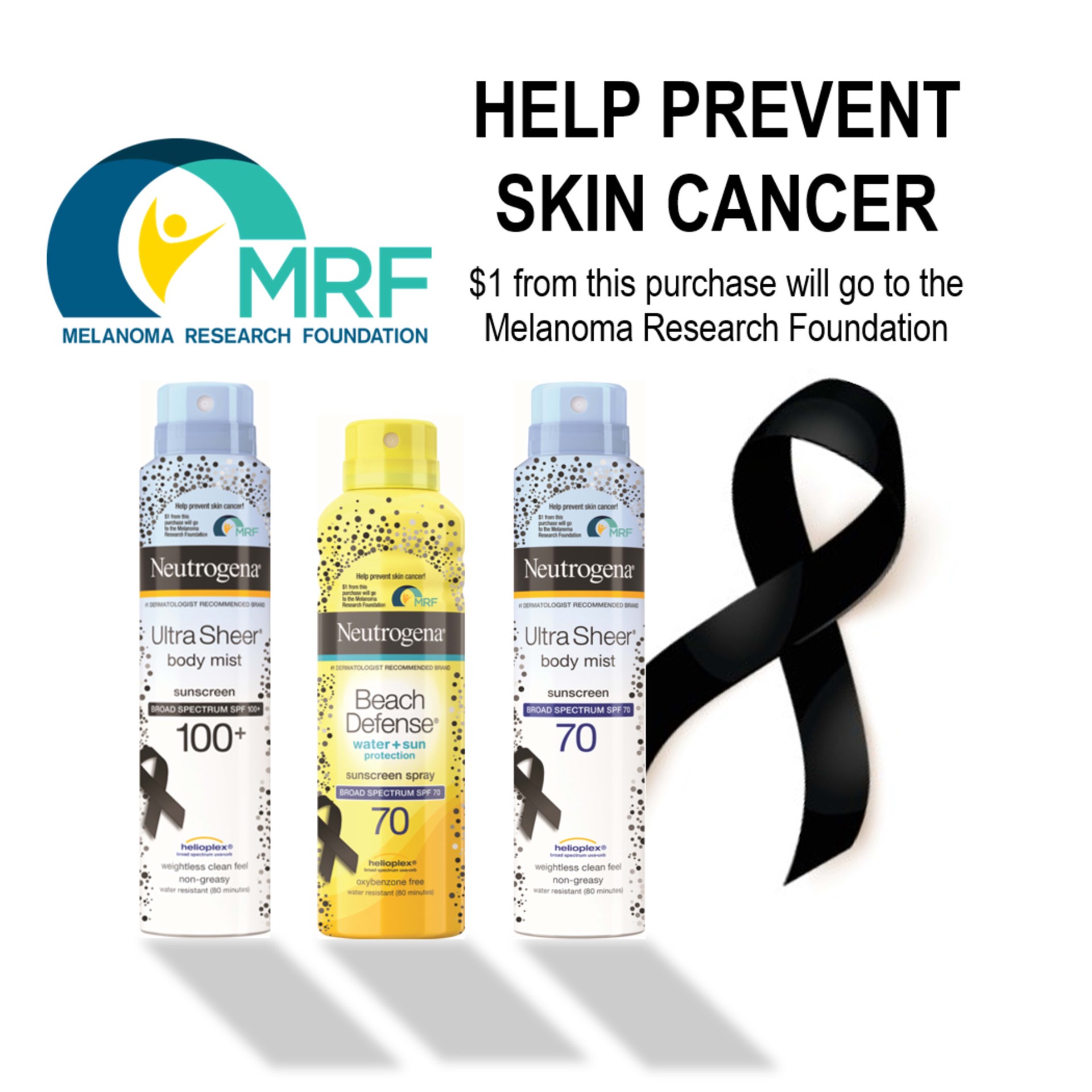 slide 7 of 7, Neutrogena Beach Defense Spray Sunscreen with Broad Spectrum SPF 70, Fast Absorbing Sunscreen Body Spray Mist, Special Melanoma Research Foundation Packaging, 6.5 oz, 6.5 oz