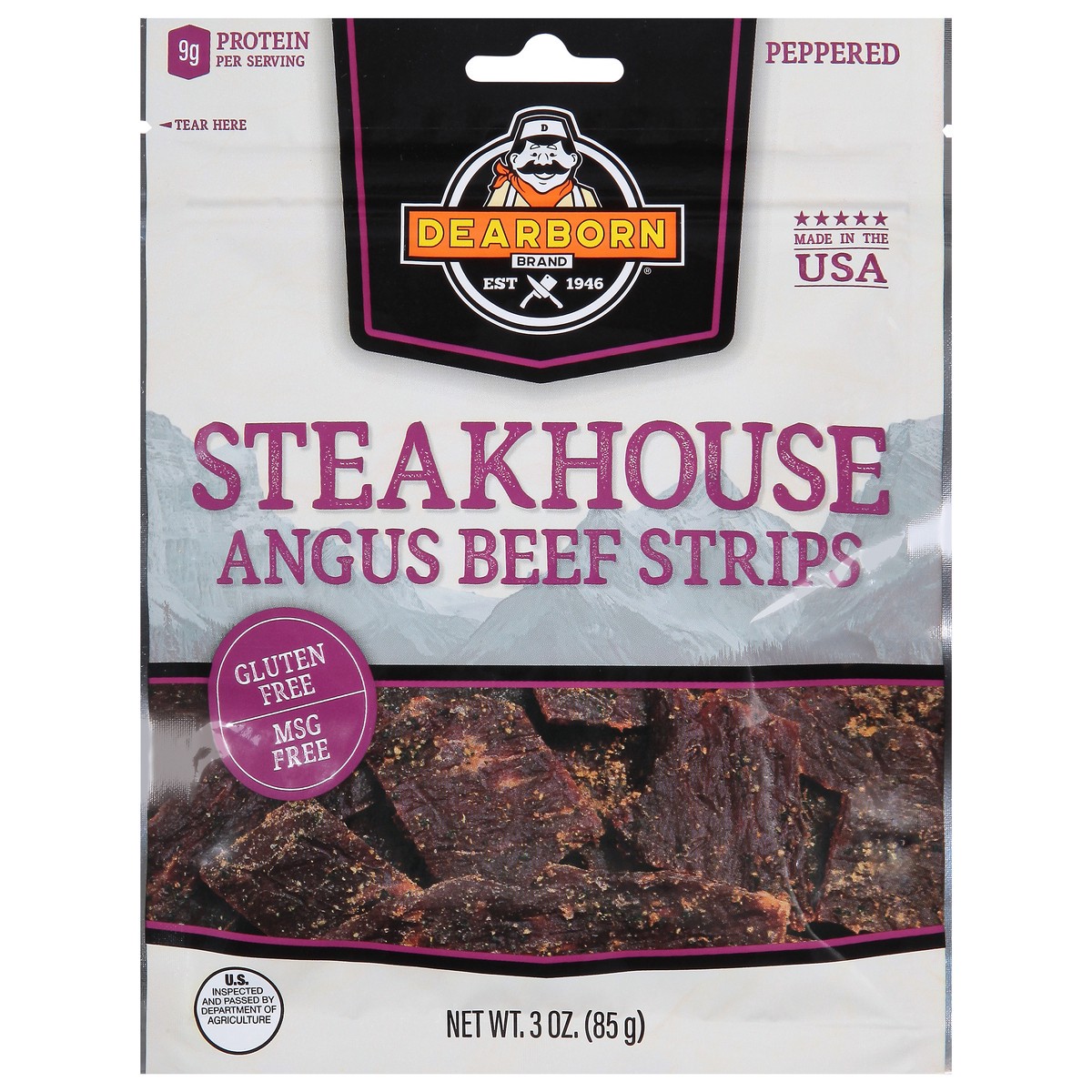 slide 1 of 9, Dearborn Jerky Angus Steak Strips, 3 oz