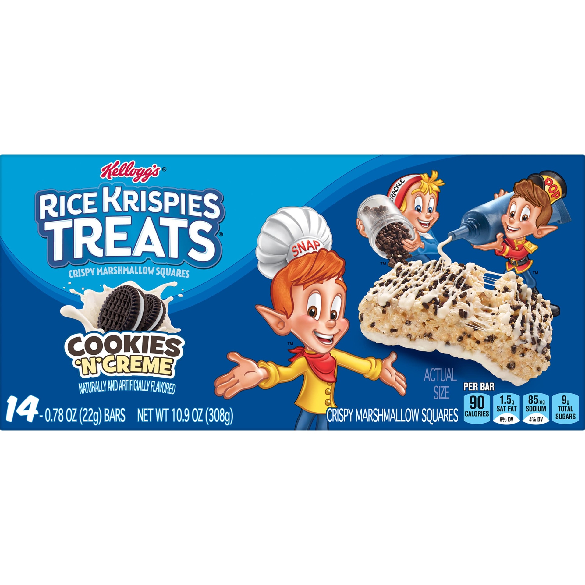 slide 2 of 7, Kellogg's Rice Krispies Treats Marshmallow Snack Bars, Kids Snacks, Cookies'n'Creme, 10.9 oz