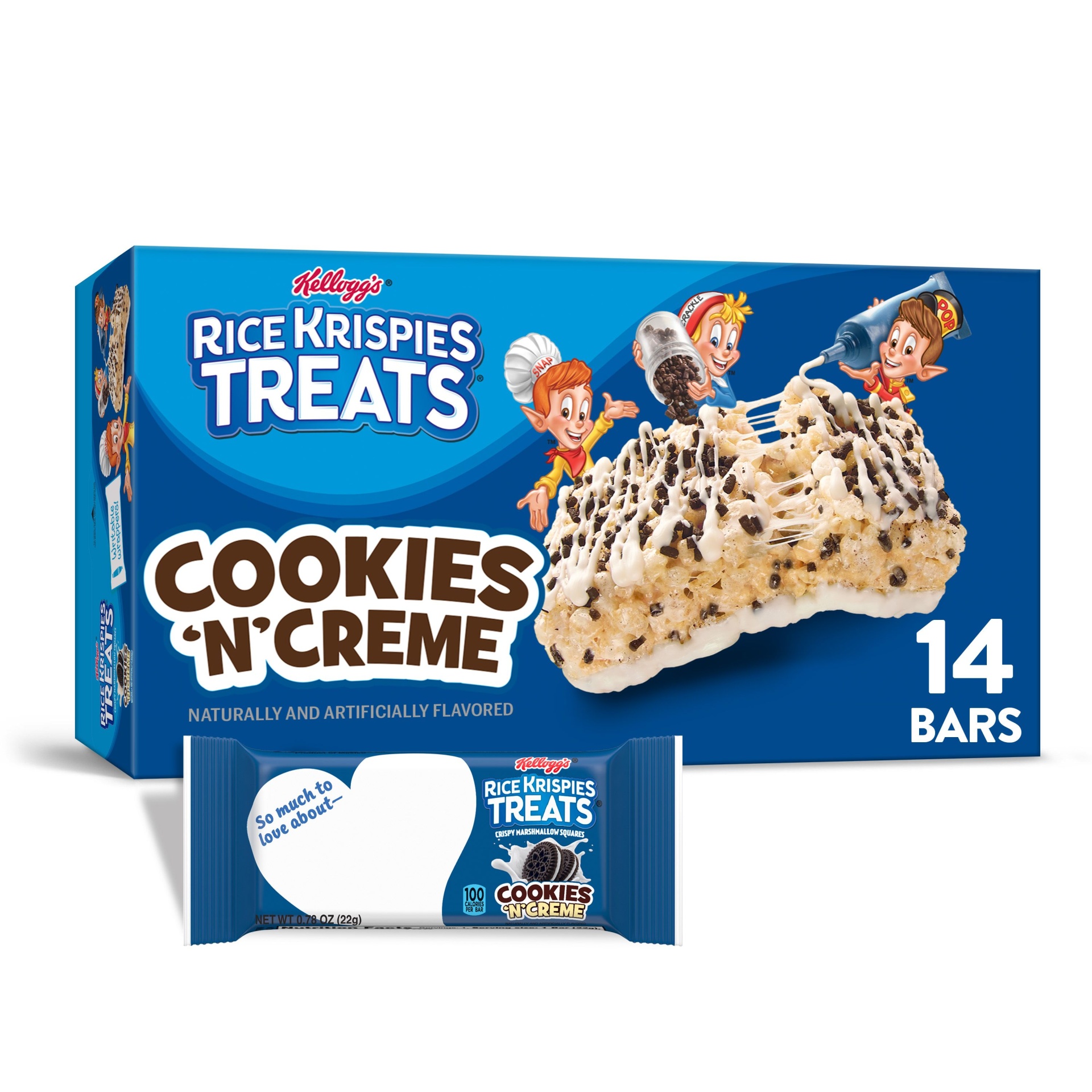 slide 1 of 7, Kellogg's Rice Krispies Treats Marshmallow Snack Bars, Kids Snacks, Cookies'n'Creme, 10.9 oz