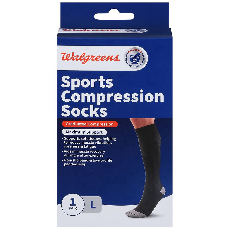 slide 1 of 2, Walgreens Sports Compression Socks Black, large 1pair