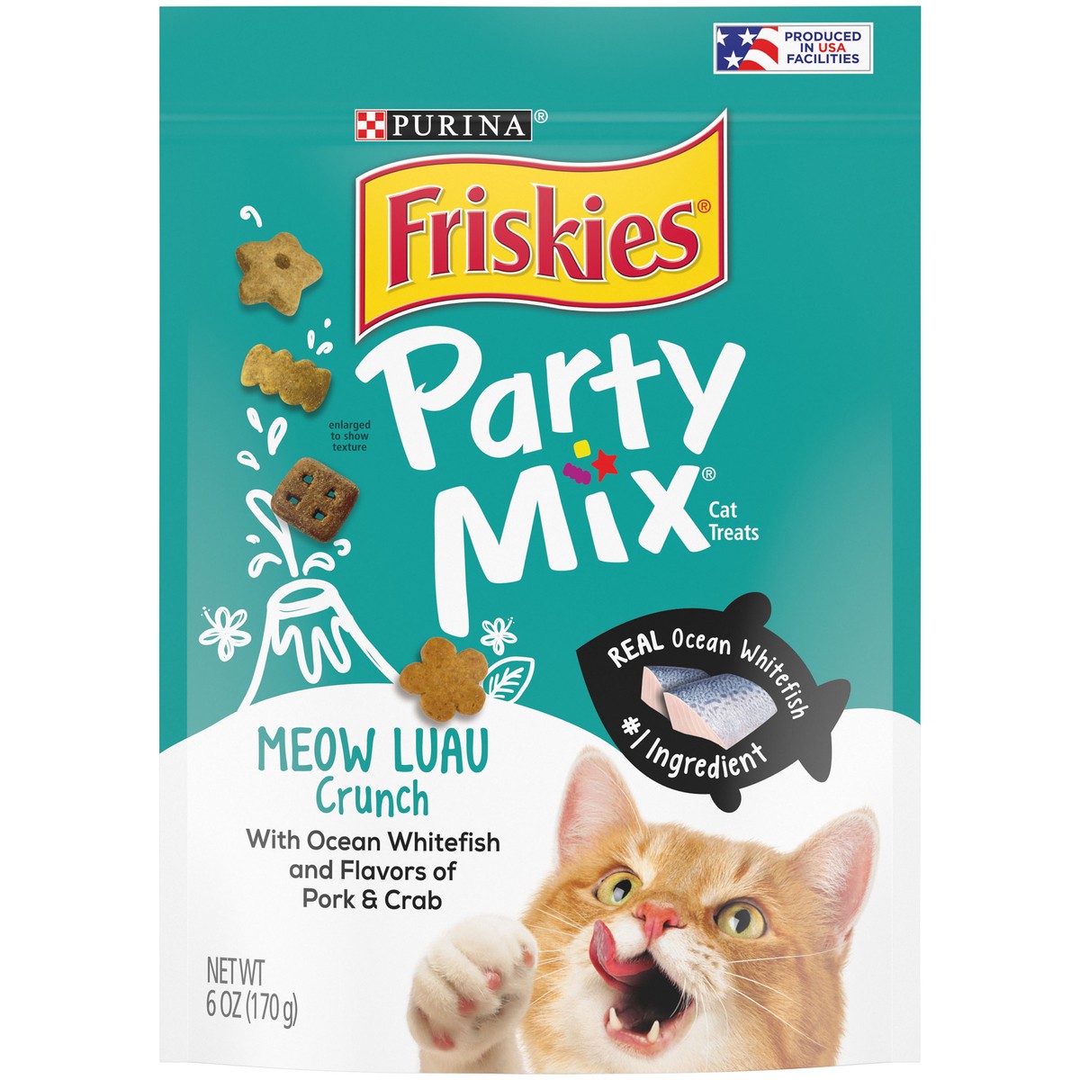 slide 1 of 9, Friskies Purina Friskies Made in USA Facilities Cat Treats, Party Mix Meow Luau Crunch - 6 oz. Pouch, 6 oz