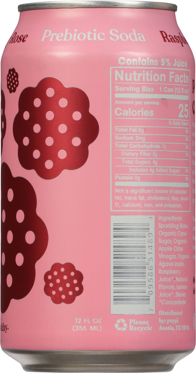 slide 8 of 9, Poppi Raspberry Rose Prebiotic Soda 12 fl oz, 12 fl oz