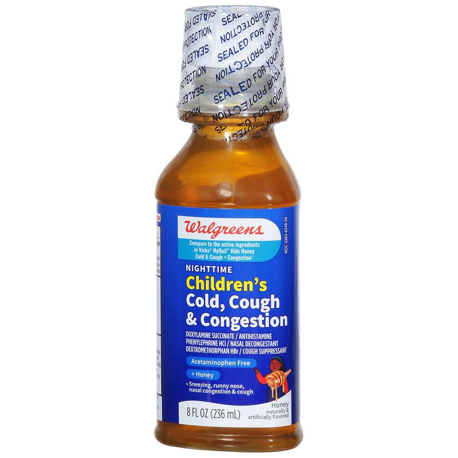 slide 1 of 5, Walgreens Children's Nighttime Cold, Cough & Congestion Honey, 8 fl oz