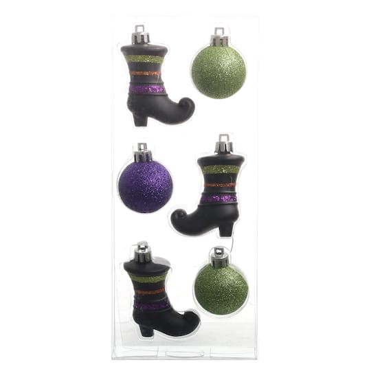 slide 1 of 3, 6 Pack Witch Boot & Ball Shatterproof Ornaments By Ashland, 6 ct