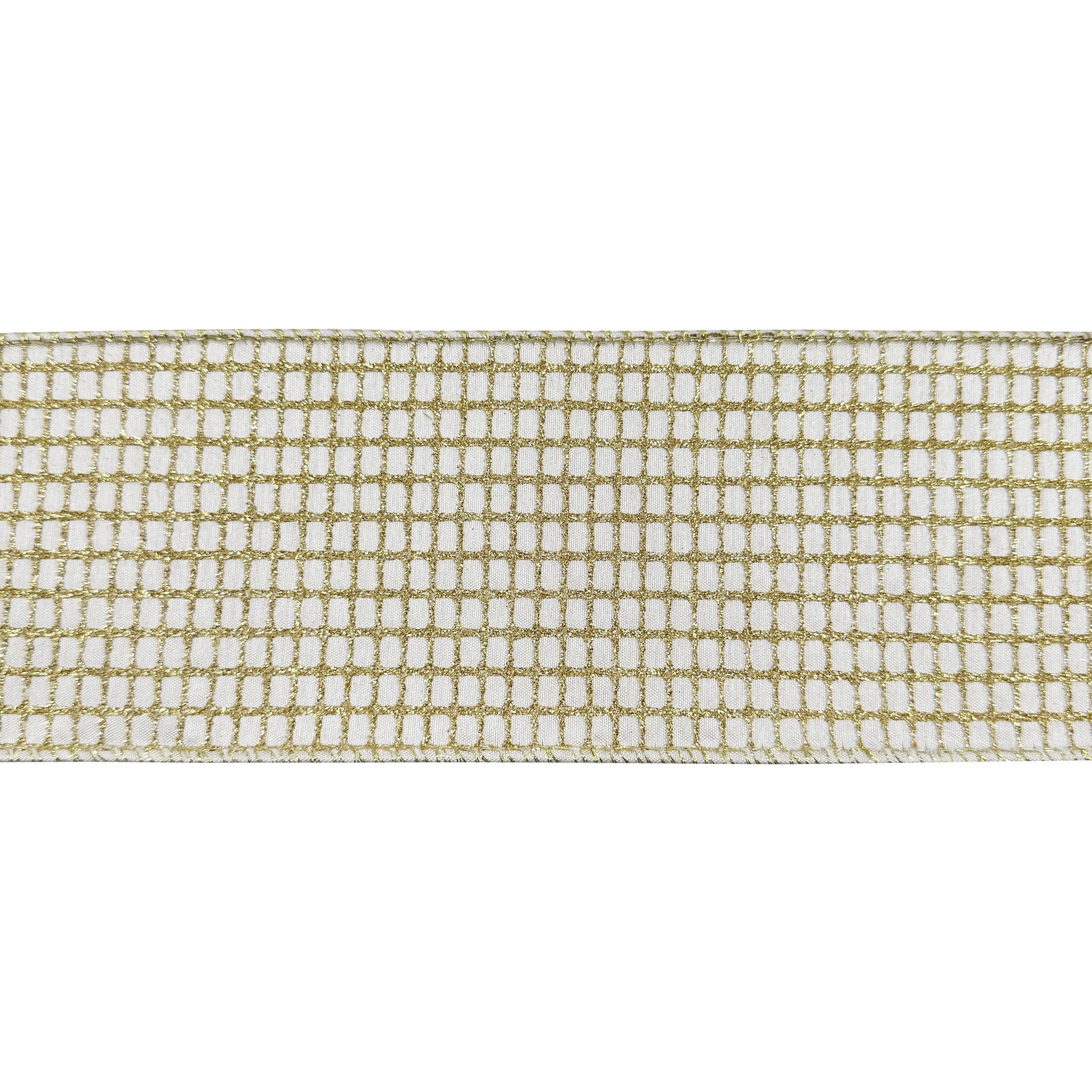 slide 2 of 3, 3.5" X 15ft. Cream & Gold Glitter Grid Wired Ribbon By Celebrate It, 3.5 in x 15 ft