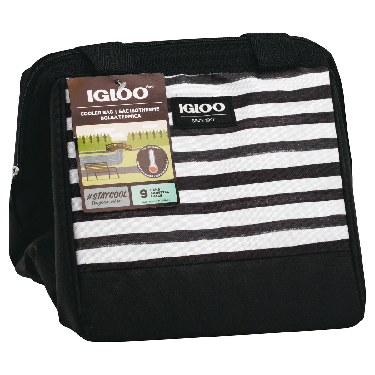 slide 2 of 8, Igloo Cooler Bag, Black/White Stripes, Leftover Tote, 9 Cans, 1 ct