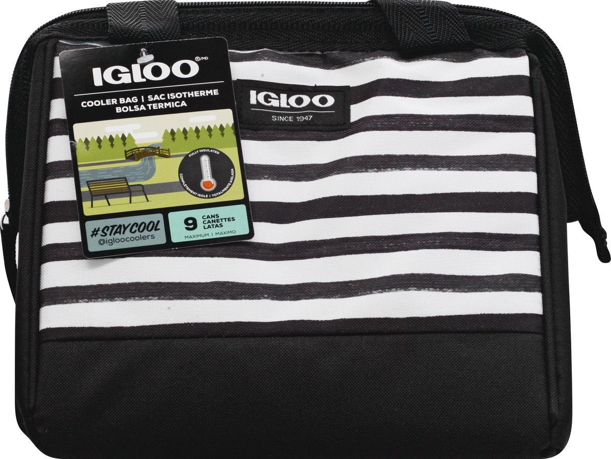 slide 7 of 8, Igloo Cooler Bag, Black/White Stripes, Leftover Tote, 9 Cans, 1 ct