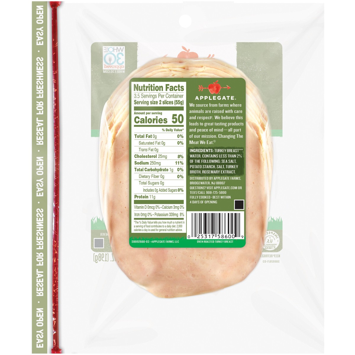 slide 4 of 7, Applegate Naturals Oven Roasted Turkey Breast Sliced, 7oz, 7 oz