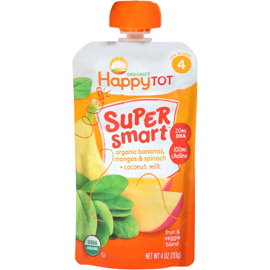 slide 1 of 8, Happy Baby Happy Tot Organic Stage 2 Clearly Crafted Banana Mango Spina, 4 oz