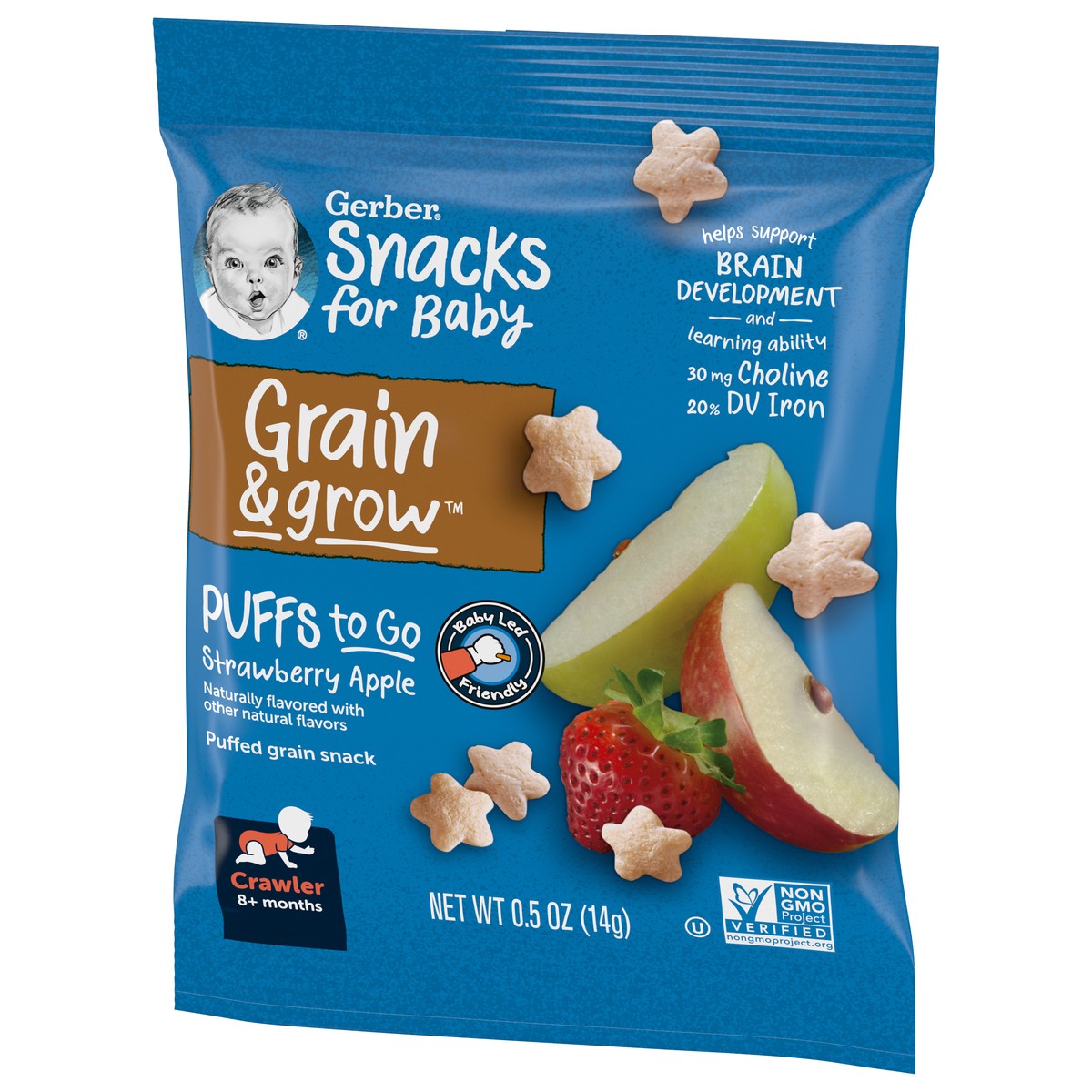 slide 8 of 9, Gerber Grain & Grow 8+ Months Crawler Strawberry Apple Puffed Grain Snack 0.5 oz, 0.5 oz